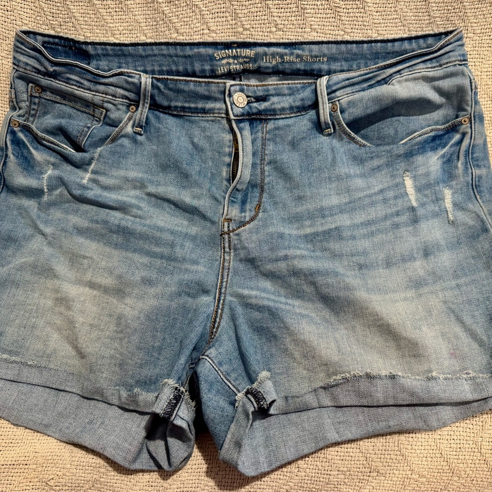 Signature by Levi Strauss Blue Jean Shorts with Frayed Hem